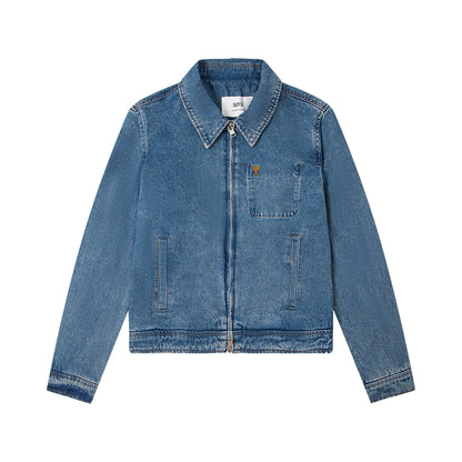 Ami Heart Logo Embroidered Denim Shirt 853