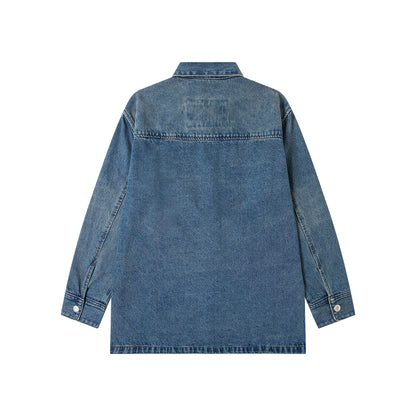 Ami Classic Heart Embroidered Long-Length Denim Shirt 848