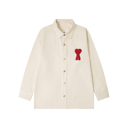 Ami Classic Heart Embroidered Long-Length Denim Shirt 848