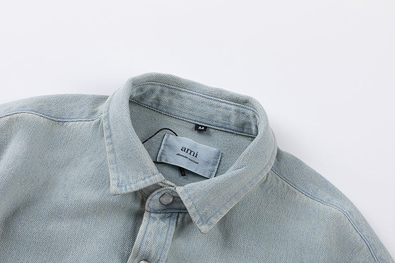 Ami Heart Logo Embroidered Denim Shirt 816