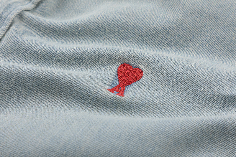 Ami Heart Logo Embroidered Denim Shirt 816