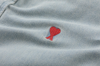 Ami Heart Logo Embroidered Denim Shirt 816