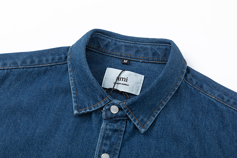 Ami Heart Logo Embroidered Denim Shirt 816