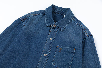 Ami Metal Heart Embellished Denim Jacket 834