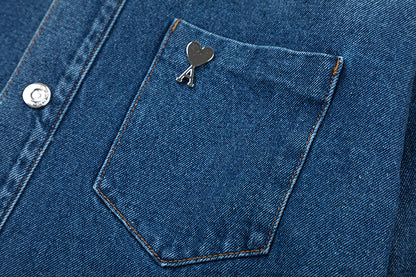 Ami Metal Heart Embellished Denim Jacket 834