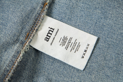Ami Classic Heart Embroidered Long-Length Denim Shirt 848