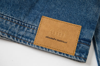 Ami Heart Logo Embroidered Denim Shirt 853