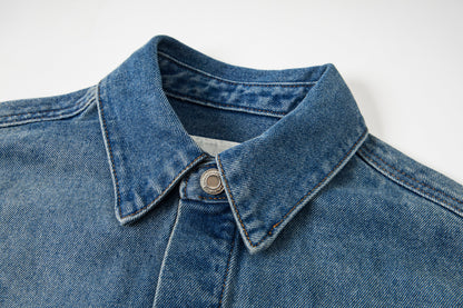 Ami Classic Heart Embroidered Cropped Denim Shirt 847