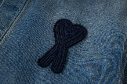 Ami Classic Heart Embroidered Cropped Denim Shirt 847