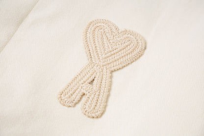 Ami Classic Heart Embroidered Cropped Denim Shirt 847