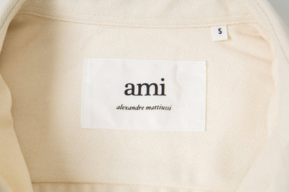 Ami Classic Heart Embroidered Cropped Denim Shirt 847