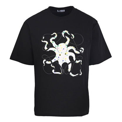 LOEWE Octopus Print and Anagram Embroidered T-Shirt
