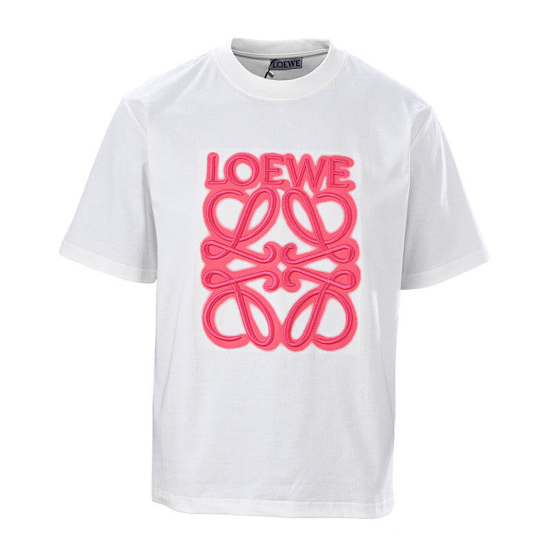 Loewe Neon-Embroidered Fluorescent Pink T-Shirt