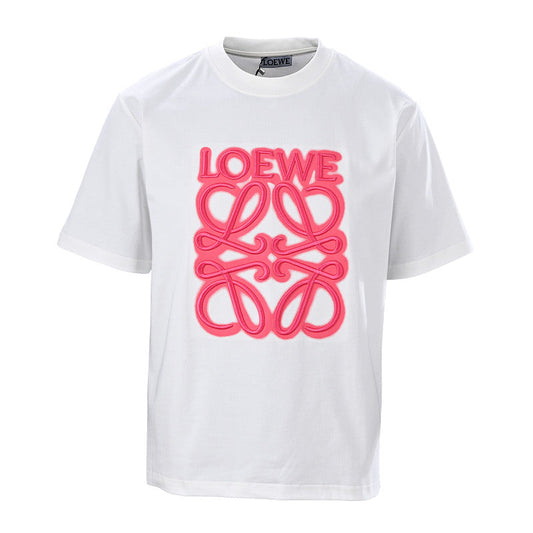 Loewe Neon-Embroidered Fluorescent Pink T-Shirt